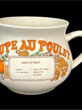 Vintage 1970s Ceramic Chicken Soup Recipe Large Mug/Bowl - MCM
